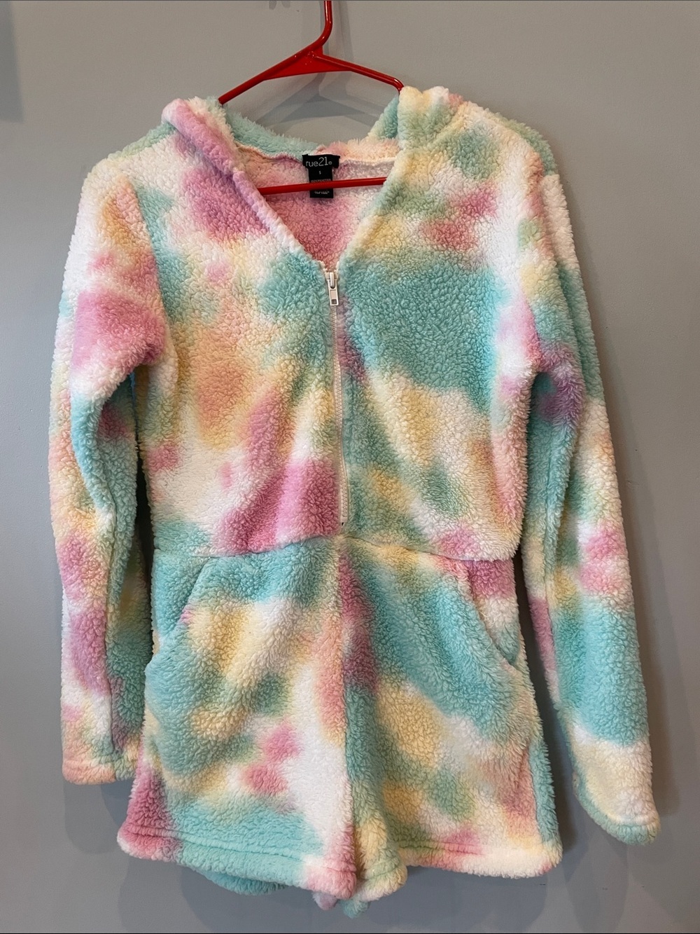 Rue21 Pastel Tie-Dye Sherpa Zip Hoodie shorts one piece - Pink, Mint,